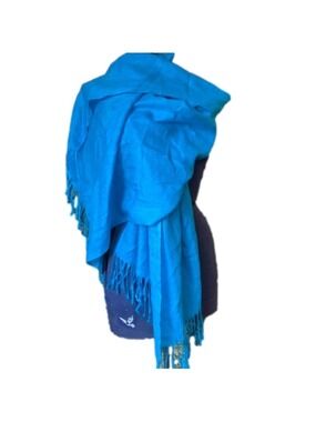 Large teal scarf with fringe
